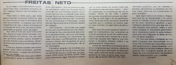 Discurso de Freitas Neto no XVII Congresso dos Jornalistas Profissionais, 1978