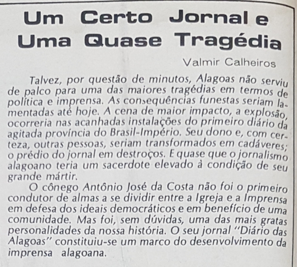 Um Certo Jornal e Uma Quase Tragédia, por Valmir Calheiros