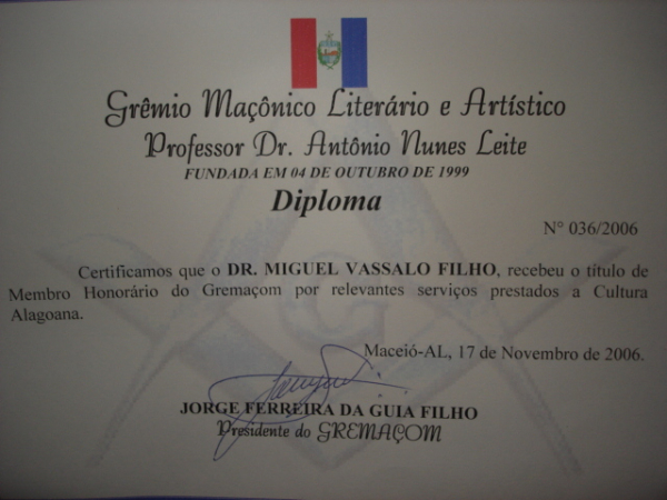 Gremaçom - Solenidade de entrega de diploma para membros honorários