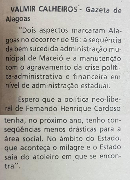 Perspectiva de Valmir Calheiros para 1997